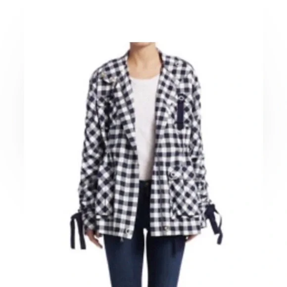 NWT Jonathan Simkhai Checkered Utility Jacket in Navy and White - Picture 5 of 6